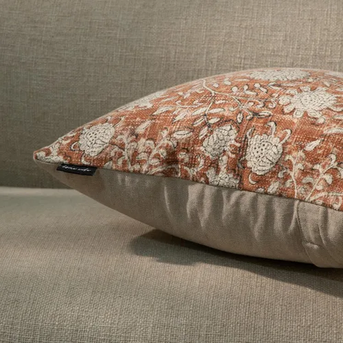 Vista 6 de Juego de 2 fundas de almohada decorativas de algodón indio vintage con estampado a mano (marrón ladrillo, 18 x 18 pulgadas (paquete de 2))