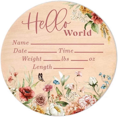 Vista 13 de Letrero de recién nacido "Hello World" - Placa de anuncio de nacimiento con nombre de bebé para hospital - Accesorio para fotos - Decoración