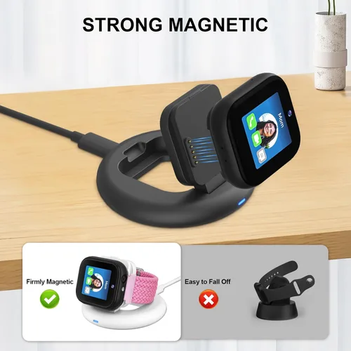 Vista 4 de Base de carga magnética plegable compatible con cargador Sync UP Kids Watch Negro para SyncUP Watch 2