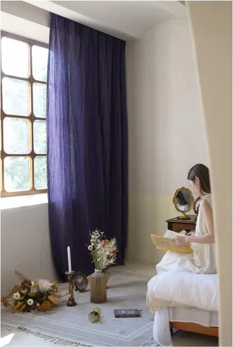 Vista 20 de Cortinas semitransparentes de 100 % lino para sala de estar, juego de cortinas largas plisadas de estilo bohemio neutro para decoración de casa