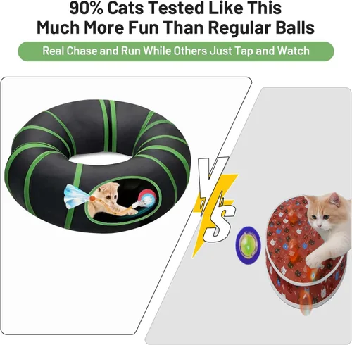Vista 4 de Juguetes interactivos para gatos con bola de rodadura rápida en túnel para gatos – Bola activada por movimiento en túnel de enriquecimiento, juego