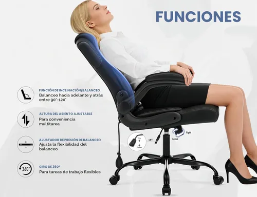 Vista 6 de Silla de oficina,Silla ejecutiva de escritorio para computadora,Negro Soporte lumbar inflable,Cuero PU suave,Reposabrazos