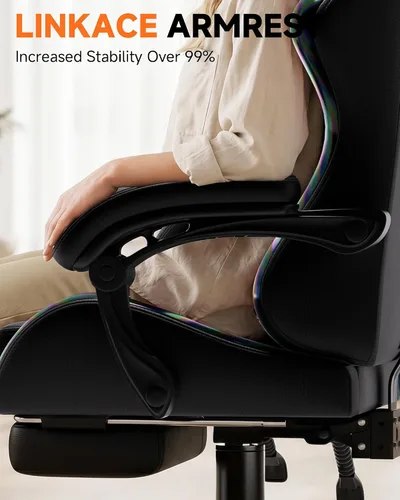 Vista 7 de GTPLAYER - Silla de juegos con reposapiés, silla de juegos de computadora para adultos, silla de jugadores de altura ajustable con reclinación