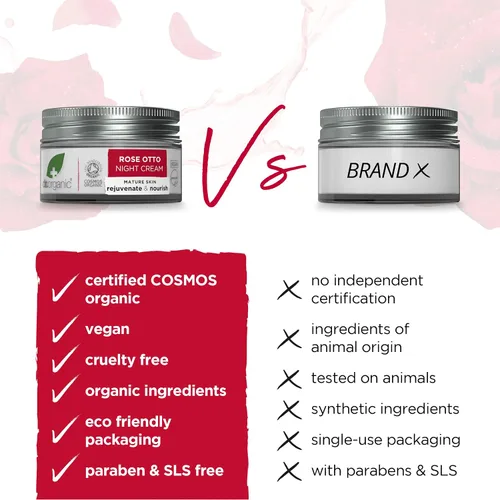 Vista 3 de Dr. Organic Rose Otto Night Cream Rejuvinizante para pieles maduras, ayuda en el envejecimiento saludable, promueve la piel joven y tonificada