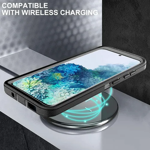 Vista 7 de Funda S20 Plus con 2 protectores de pantalla de TPU, 3 en 1, a prueba de golpes, resistente para Galaxy S20 Plus (negro/gris)