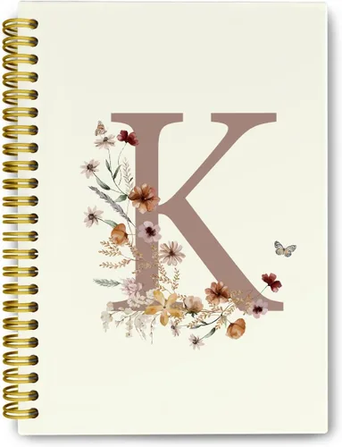 Vista 20 de Cuadernos de diario personalizados con letra inicial floral A, cuadernos vintage femeninos de tapa dura en espiral para la escuela, regalos