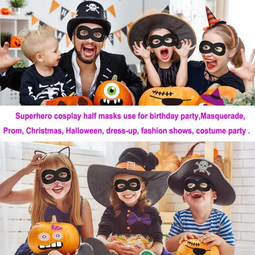 Vista 4 de 2 Pcs Black Superhero Masks Soft Felt Eye Mask Halloween Costume Half Masks with Adjustable Elastic Ropes