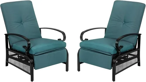 Vista 10 de Sillón ajustable para patio, sillón reclinable de metal automático con cojines extraíbles, color azul