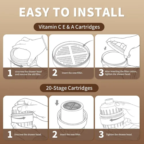 Vista 4 de Cartucho de repuesto para filtro de ducha compatible con AquaHomeGroup, cartuchos de vitamina C E y A, cartuchos de 20 etapas, agua purificada