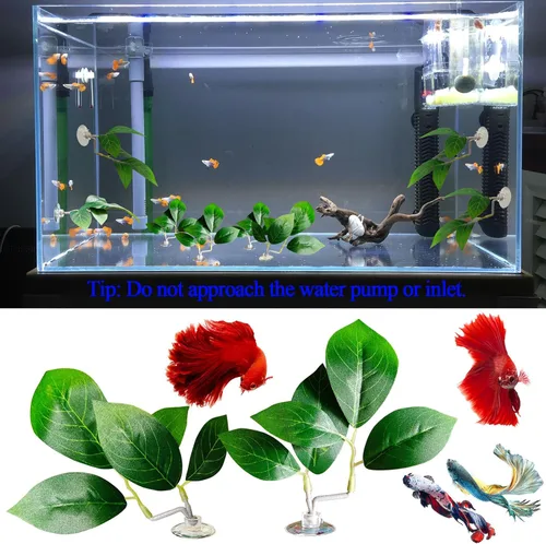 Vista 7 de Almohadilla de hojas de pescado, accesorios para pecera, decoración de acuario, simulación de 2 plantas de plástico ajustables, Betta Natural
