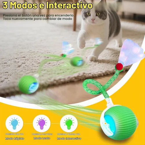Vista 2 de Pelota interactiva de juguetes para gatos y perros de interior, juguete automático para gatos, rotación automática de 360°, evita obstáculos