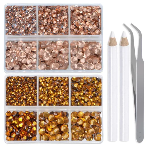 Vista 33 de LPBeads 6400 unidades de diamantes termoadhesivos de 12 colores con parte trasera plana, 5 tamaños mixtos, gemas de cristal redondas con pinzas