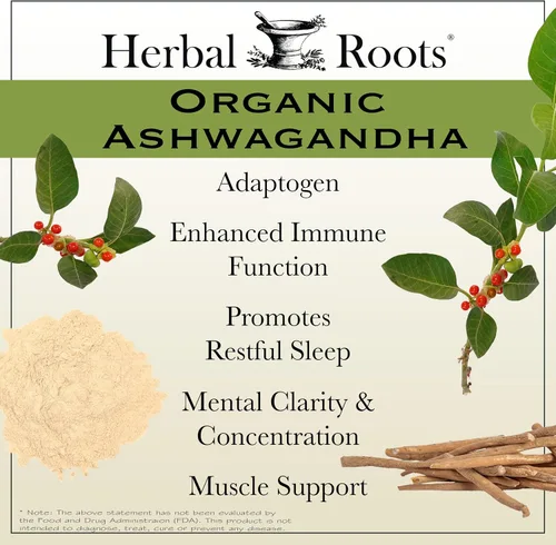 Vista 3 de Herbal Roots Cápsulas de Ashwagandha Extra Strength 1,000 mg por porción Ayurvédico para la salud general para hombres y mujeres 60 cápsulas