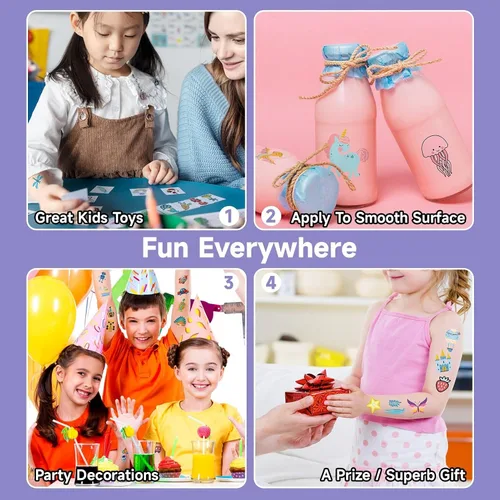 Vista 7 de EMOME 204 hojas de tatuajes temporales para niños, tatuajes envueltos individualmente para niños y niñas, suministros de regalos de fiesta