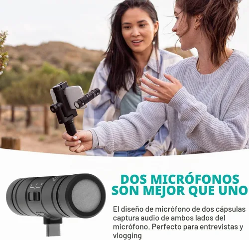 Vista 4 de Movo DoubleMic-UC - Micrófono de teléfono de doble cápsula para dispositivos USB-C, condensador cardioide de dos caras, micrófono de escopeta
