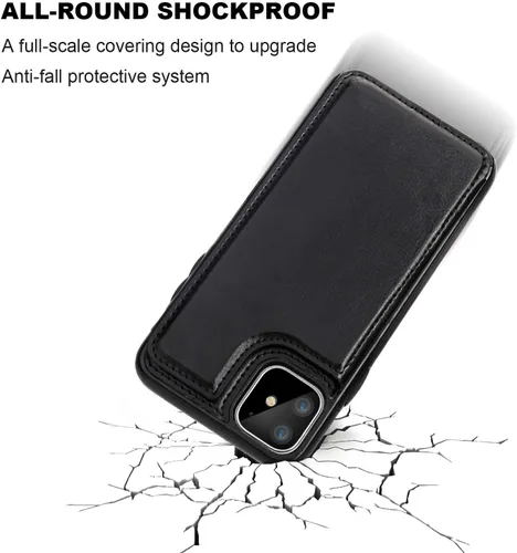 Vista 6 de OT ONETOP - Funda tipo cartera para iPhone 11 con tarjetero y ranuras para tarjetas, doble cierre magnético y funda duradera a prueba de golpes