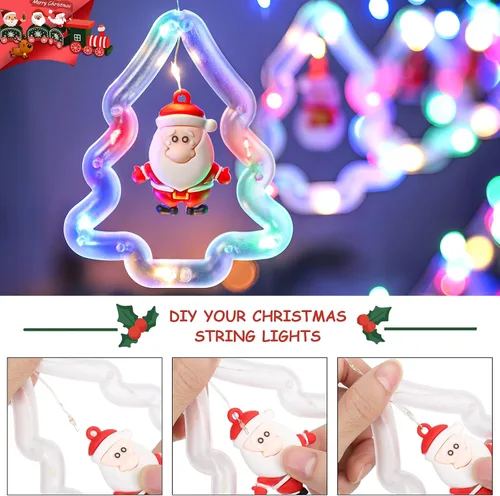 Vista 3 de BLOOMWIN Luces de Ventana de Navidad Decoraciones de Ventana Navideñas Iluminadas - Luz de Anillo en Forma de Árbol con Luz de Cortina de Ornamento