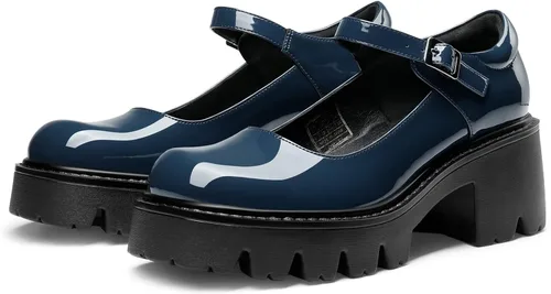 Vista 4 de DREAM PAIRS Zapatos Mary Janes para mujer, vestido de plataforma, tacón bajo, tacón grueso, punta redonda, correa de tobillo, zapatos Oxfords