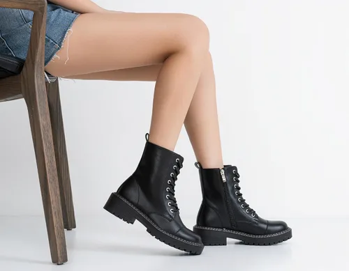 Vista 2 de Vepose Botines de combate de moda 9629 para mujer, botines con cordones y cremallera