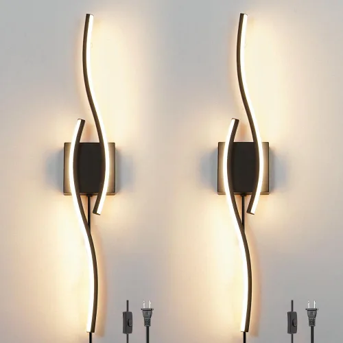 Vista 10 de Daunton Moderno juego de 2 apliques de pared cableados, luz LED negra con control remoto, luz de pared LED regulable RC para interiores, decoración