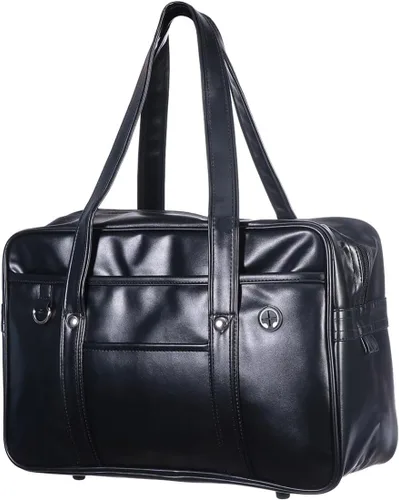 Vista 9 de Mikikit Bolsa de viaje portátil de cuero para hombre, bolsa de hombro para portátil, maletín para libros, para hombre, uniforme japonés, bolsa