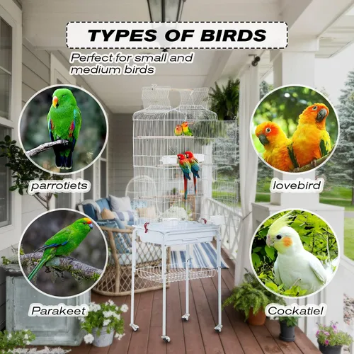 Vista 5 de Jaula para periquitos de 64 pulgadas con parte superior abierta, accesorios para jaula de loros con soporte rodante para cacatúas, periquitos