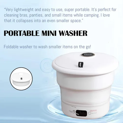 Vista 2 de Mini lavadora portátil – Pequeña lavadora plegable para ropa – Para camping, RV, viajes, espacios pequeños (blanco)