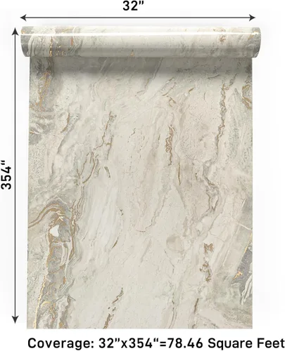 Vista 30 de VaryPaper Papel tapiz de mármol brillante de 15.7''x78.7'', beige-gris-dorado, despegar y pegar, autoadhesivo, grueso, duradero, removible