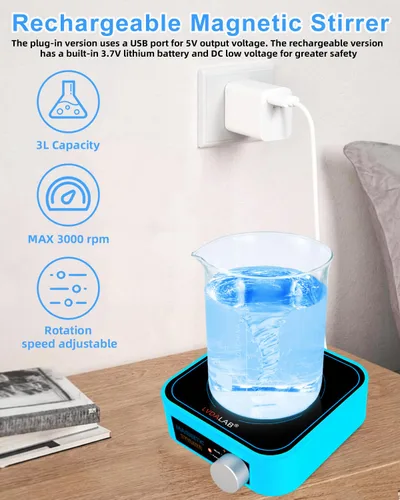 Vista 3 de Agitador magnético recargable de 101.4 fl oz, placa de agitación de Azul