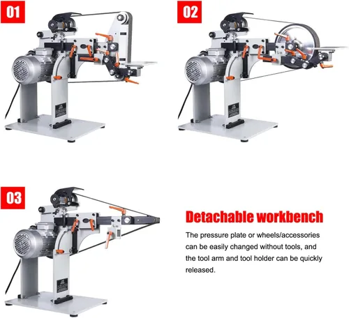 Vista 4 de 2HP Lijadora de banda de velocidad variable multifunción de 71-83 x 2 pulgadas con convertidor de frecuencia resistente, 3 muelas abrasivas