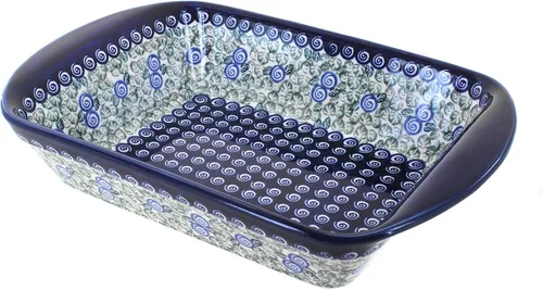 Vista 8 de Blue Rose Polish Pottery - Panadero rectangular grande con asas de tulipán azul, 11.5 x 9.25 pulgadas, único, apto para lavavajillas y duradero
