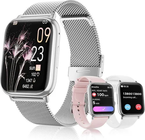 Vista 8 de Reloj inteligente para mujer, reloj de fitness de 1.83 pulgadas con presión arterial, llamadas/mensajes, seguimiento de ciclo femenino, frecuencia