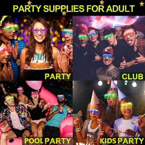 Vista 5 de Paquete de 72 lentes LED que brillan en la oscuridad, suministros de fiesta, palillos luminosos, regalos de fiesta, adultos y niños, gafas de sol