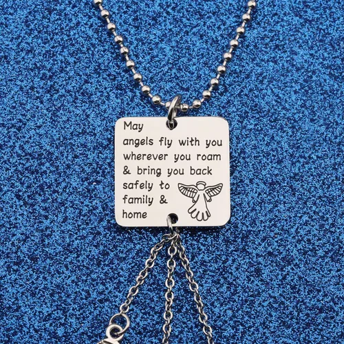 Vista 5 de WUSUANED Llavero de viajero de regalo con texto en inglés "May Angels Fly With You Wherever You Roam