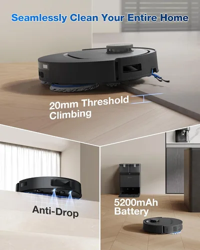 Vista 7 de ECOVACS DEEBOT T30C Aspiradora Robot y Trapeadora, Succión de 20,000Pa, Trapeado de Borde Adaptativo TruEdge, Tecnología ZeroTangle 2.0, Lavado
