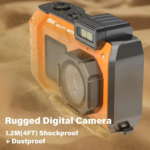 Vista 4 de Cámara digital WiFi de 8K UHD 70MP con tarjeta de 64 GB, resistente, impermeable, a prueba de polvo, a prueba de golpes, cámara submarina de 33
