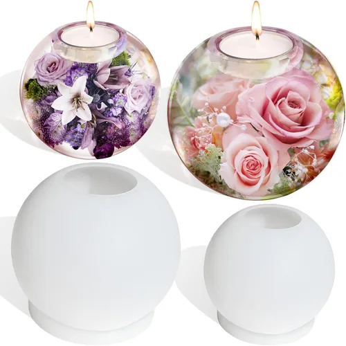 Vista 7 de Portavelas de resina, juego de 3 moldes cilíndricos de silicona para candelabro epoxi para resina epoxi DIY portavelas de cristal, decoración