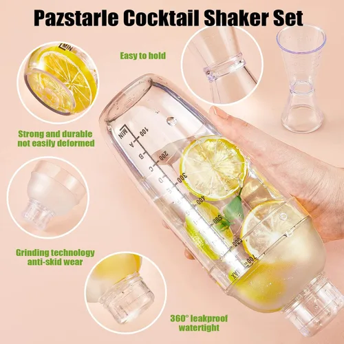 Vista 4 de Suclain - Juego de 8 cocteleras de plástico, 6 piezas de 24 onzas, mezclador de bebidas de mano, taza de té Boba con escalas, 2 piezas de doble