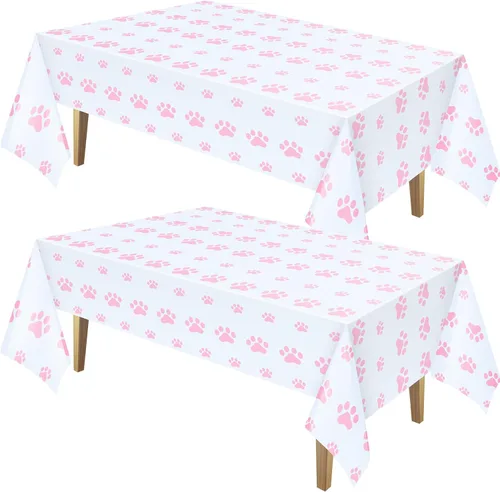 Vista 11 de Tatuo 2 manteles con estampado de patas, decoración de cumpleaños de perro, funda de mesa de plástico con diseño de pata de gato, desechable, Negro