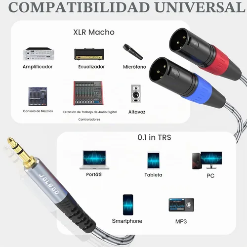 Vista 2 de JOLGOO Cable de conexión estéreo TRS de 0.138 in a doble XLR macho Pro, cable TRS estéreo de 1/8 pulgadas a 2 XLR macho en Y, cable de micrófono