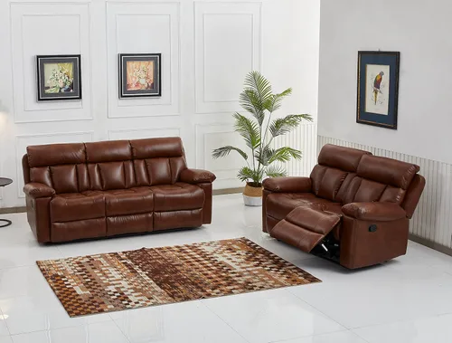 Vista 2 de Betsy Furniture Juego de sofá reclinable de cuero regenerado, juego de sala de estar (naranja, sofá+sofá biplaza)