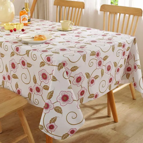 Vista 2 de Mantel de vinilo para primavera y verano con reverso de franela rectangular de 52 x 70 pulgadas, 100% impermeable y resistente al aceite, mantel