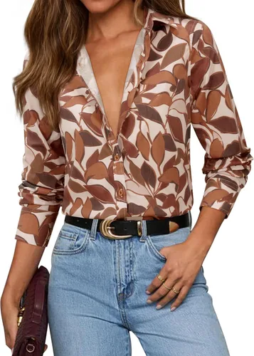 Vista 11 de siliteelon Camisas con botones para mujer, camisa de vestir de algodón de manga larga con cuello, camisa de negocios, trabajo, oficina, blusa