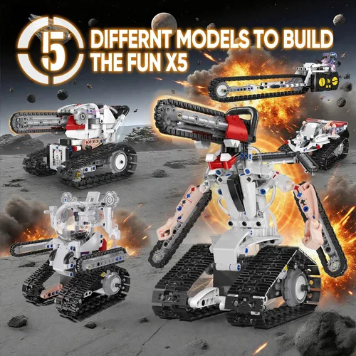 Vista 2 de Kit de construcción de robot RC STEM 5 en 1 para niños, juego de constructor de APP y control remoto, juguetes RC para niños bloques 419 piezas