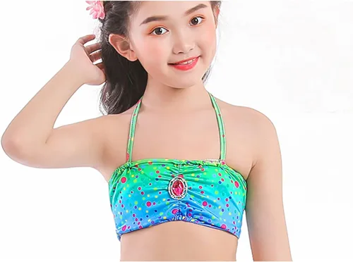 Vista 3 de 3Pcs Girls Swimsuits Mermaid Tails for Swimming Mermaid Costume Bikini Set for Big Girls Birthday Gift 4-12 Years