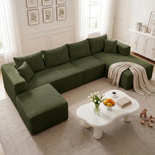 Vista 20 de Sofá modular en forma de L de 118 pulgadas, moderno sofá modular de pana de espuma viscoelástica de 4 plazas con otomana, asiento profundo tapizado
