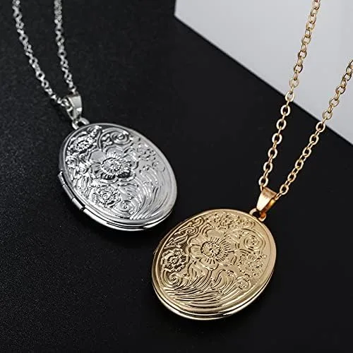Vista 3 de Hmooy Collar con medallón grabado en forma de corazón con medallón que sostiene fotos personalizadas, collar de recuerdo para mujeres y niñas