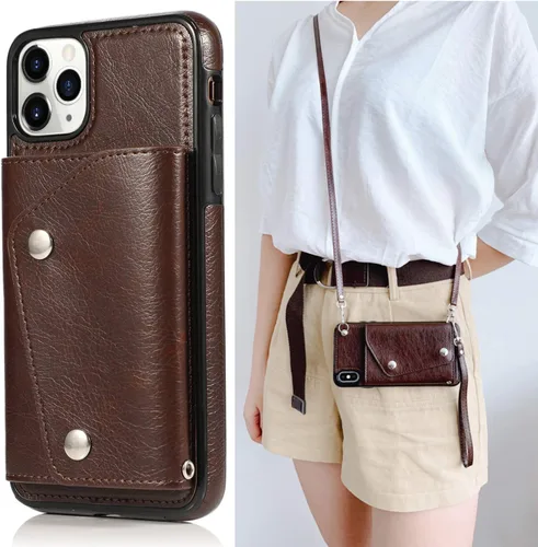 Vista 8 de LUVI Funda para iPhone 11 Pro Max con correa para el cuello, correa cruzada, correa de muñeca, funda protectora con ranura para tarjeta de crédito