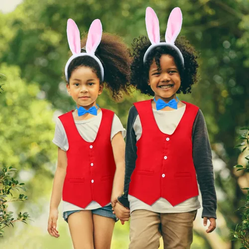 Vista 8 de Keymall Kit de accesorios de disfraz de conejo blanco de Pascua para niños, 4 piezas, diadema de conejo, chaleco, corbatín, accesorios para Pascua