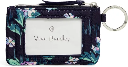 Vista 3 de Vera Bradley Cartera de identificación con cremallera de sarga de rendimiento para mujer, Azul marino(Navy Garden)